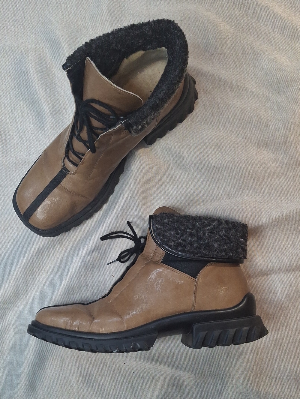 Rieker Leather Ankle Boots Sz 42 Womens US 10 Vintage Y2K Chunky Lug Sole Brown